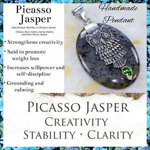 Picasso Jasper Gemstone Handmade Owl Boho Pendant